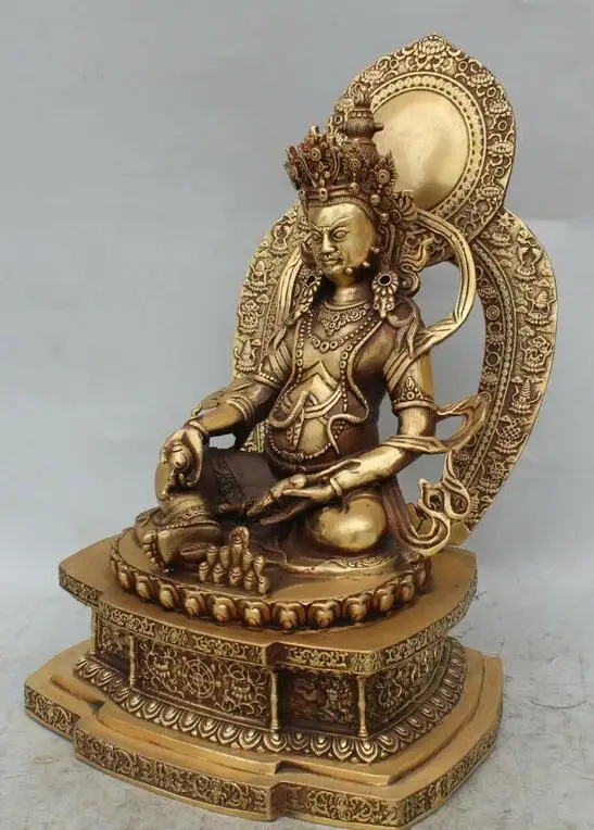 11 дюймов Китай тибетский Бог желтая статуя близлежащей Будды собаки Льва Лео