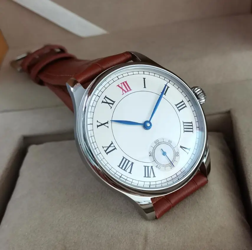 Часы мужские механические с логотипом Hand Wind белый циферблат минеральное стекло
