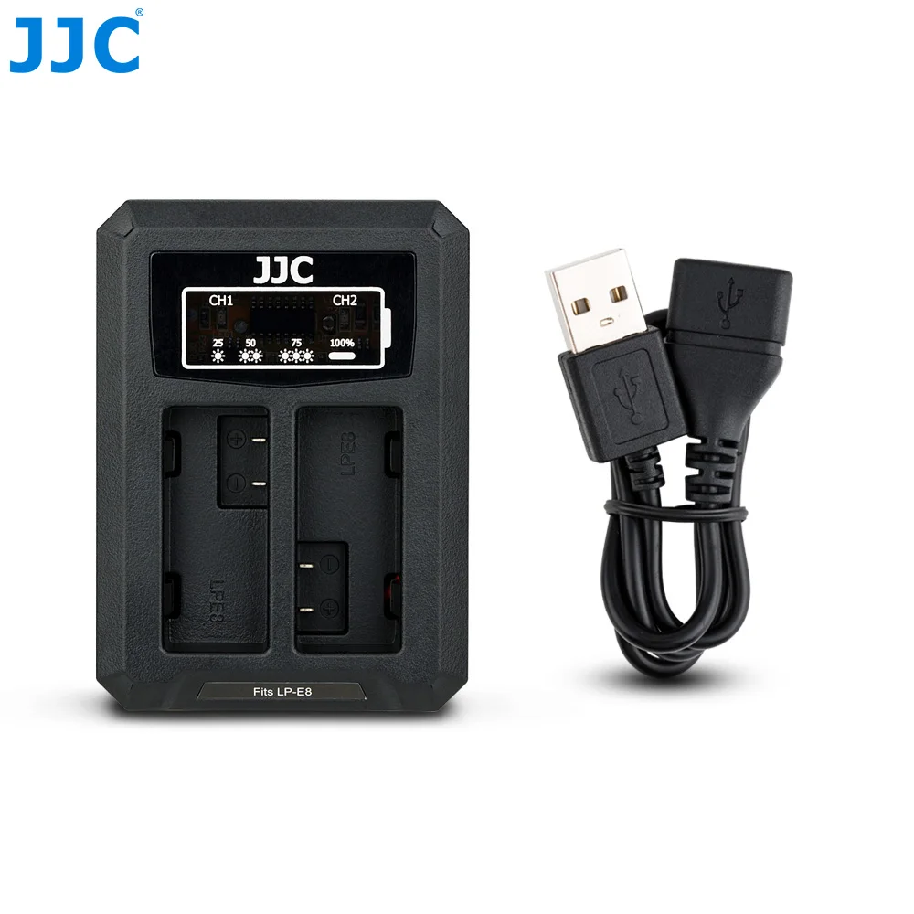 

JJC USB Dual Battery Charger for Canon LP-E8 LPE8 on Camera Canon EOS Rebel T5i T4i T3i T2i 700D 650D 600D 550D Replaces LC-E8C