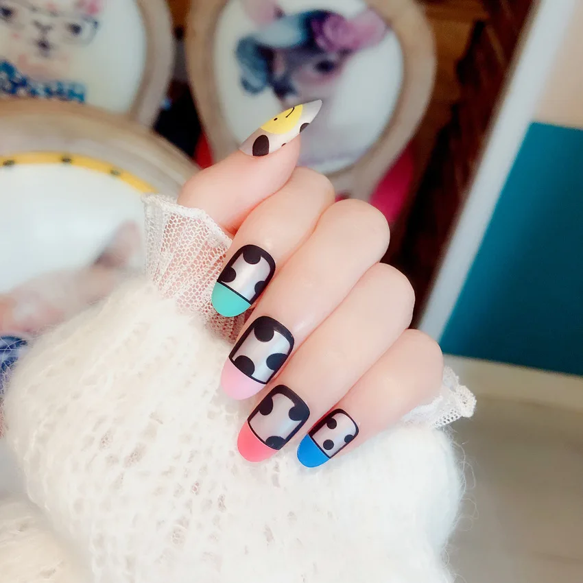 Fashion Cute Small Fresh Frosted Matte Short Fake Nails DIY Nail Art Jewelry Decoration Accessories Tools 24pcs/box | Красота и