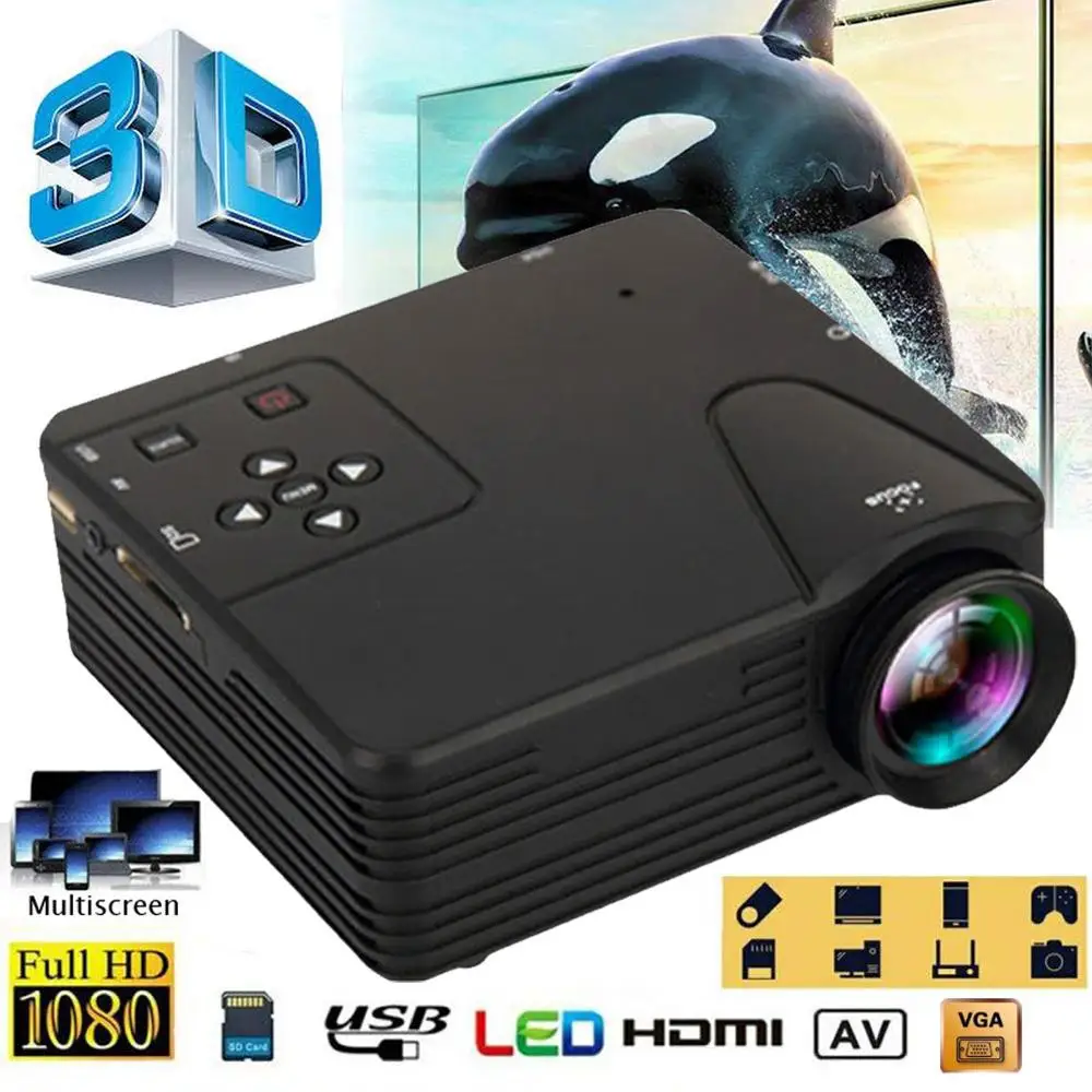 

Портативный светодиодный мини-проектор 1080P, 12 В, 24 Вт, USB аудио портативный проектор, домашний медиаплеер, уличный кинотеатр, мультимедиа