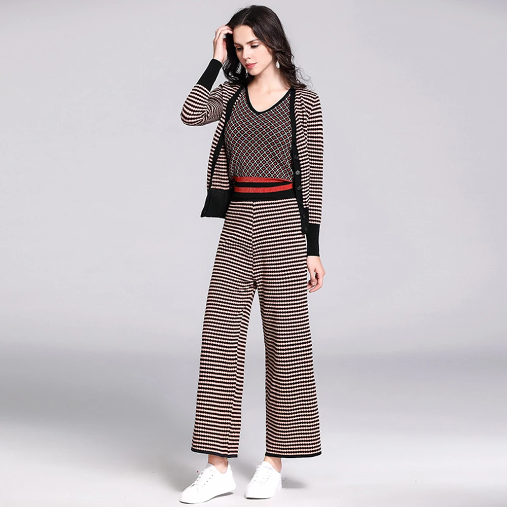 Ранняя осень костюм женский 2019 Новый Модный повседневный вязаный кардиган с