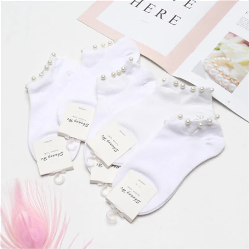 1 пара летних удобных женских Хлопковых Носков ярких цветов с имитацией жемчуга