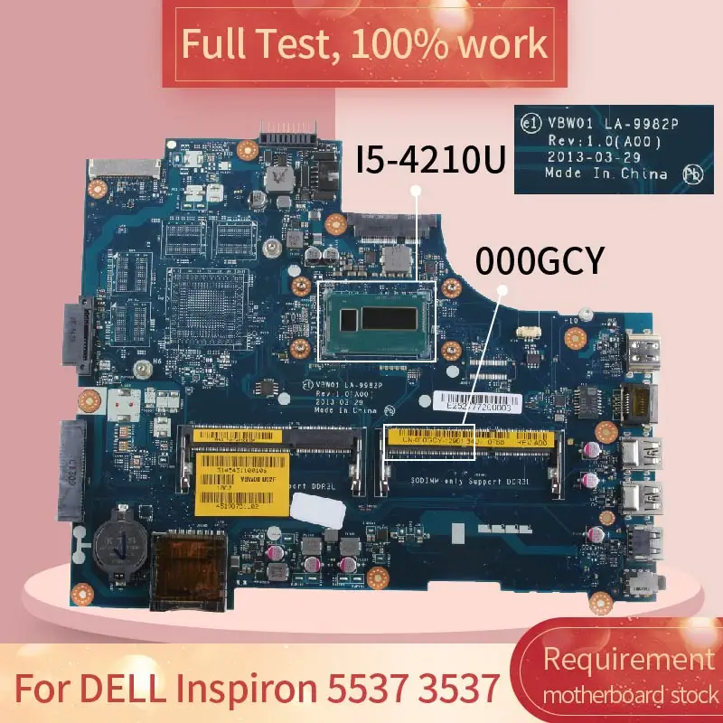 Материнская плата для ноутбука DELL Inspiron 5537 3537 Φ 000GCY SR170 LA 9982P DDR3L материнская полный