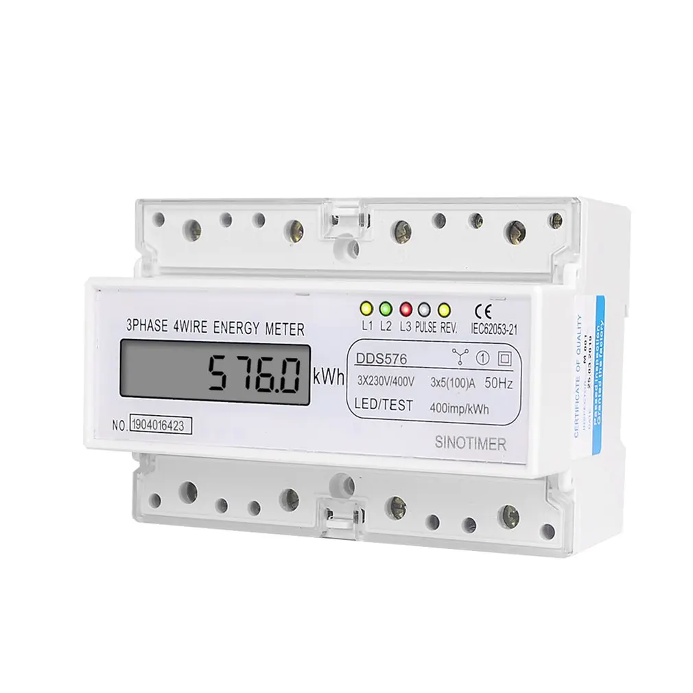 

SINOTIMER DDS576 Three Phase 4 Wire Digital Electric Electricity Meter DIN Meter Rail Mount AC 380V 5 (100) A 50Hz