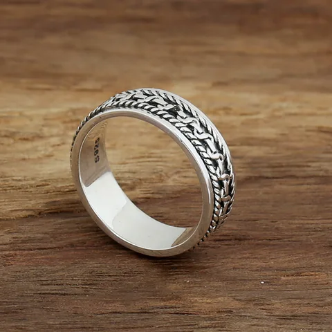 Поворотные серебряные кольца с тибетскими цветами из 925 пробы, мужское кольцо с конопляными цветами, антиаллергенное приподнятое вручную Скульптурное кольцо S925