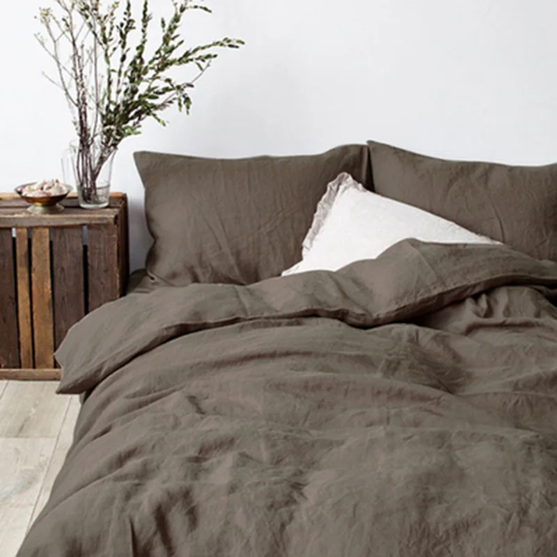 4/6PCS 100% Nature Linen Bedding Set US Twin Full Queen California King Size Flax Duvet Cover Bed Sheet Fitted Pillowcase | Дом и сад