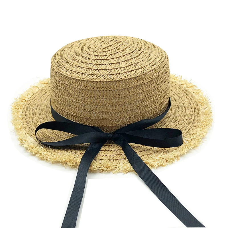 

2021 New Sale Flat Top Sun Hat Summer Spring Women Travel Caps Bandages Beach Child Traw Hat Breathable Girls Hat