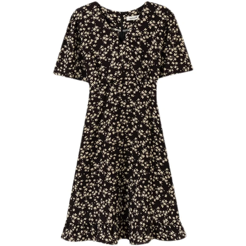 

Make spot short-sleeved summer small temperament chiffon floral dress lady accept waist skirt show thin