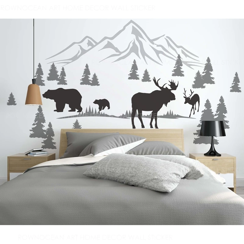 Наклейки на стену в детскую сосну настенные наклейки с медведем лося рулон