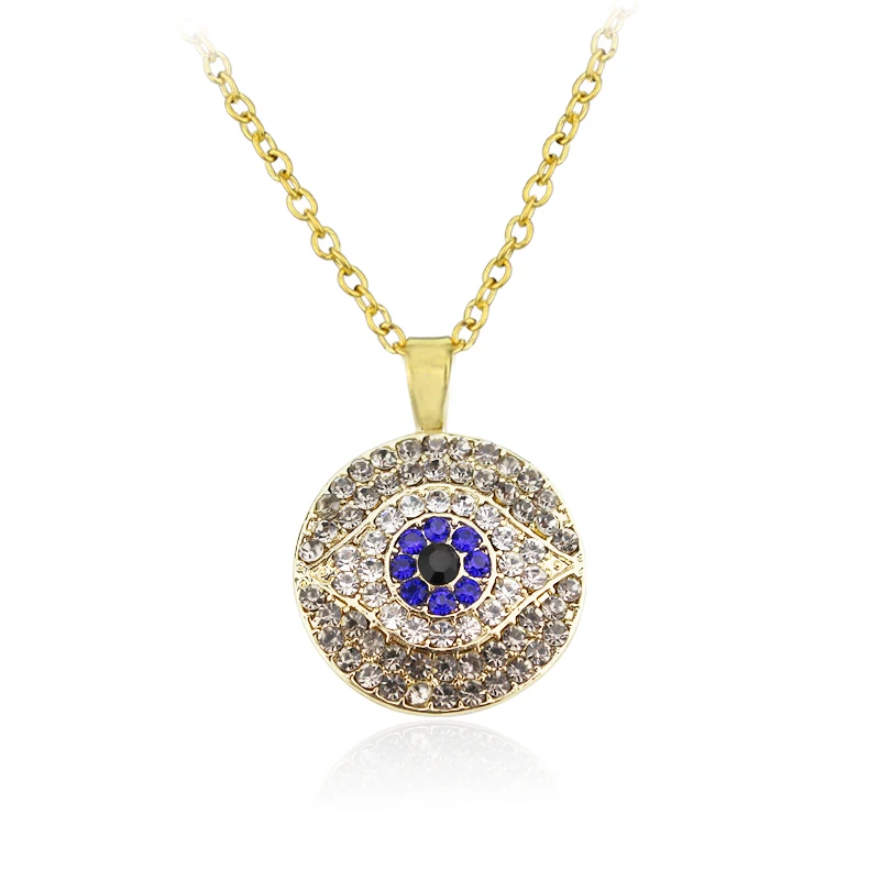 Винтажное ожерелье золотого цвета с подвеской в форме круглого глаза синего