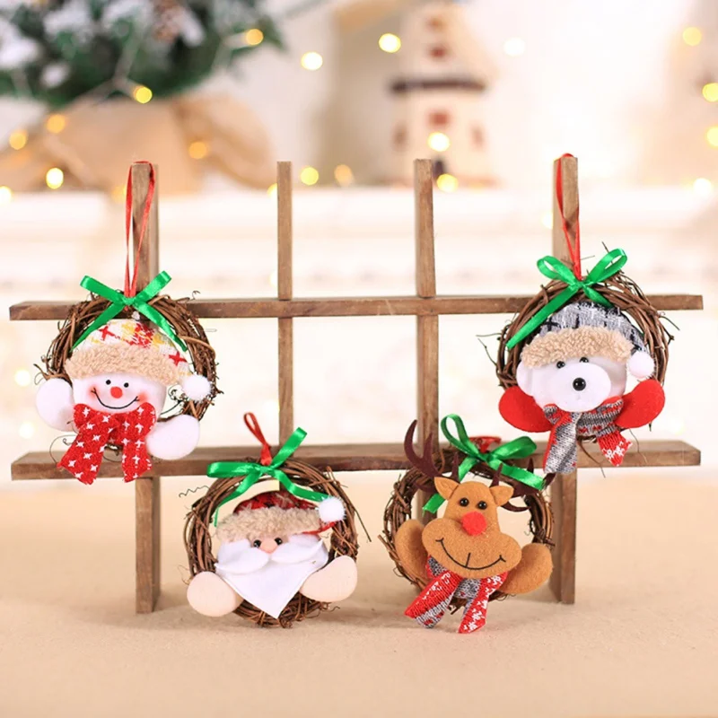 

Portable Rattan Ring Doll Hanging Decoration Christmas Garland Christmas Decoration Ornaments Party Home Decor