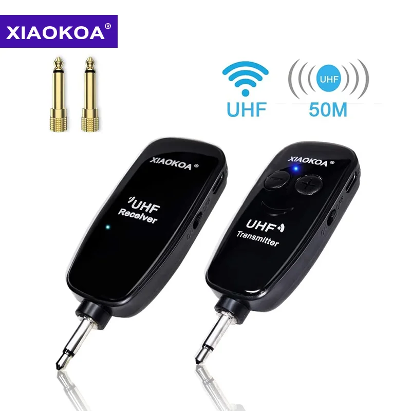 

Wireless Guitar Syetem, UHF Rechargable Transmitter Receiver for Electronic Guitar Bass, Instrument Pickup and Amplifier, Guitar