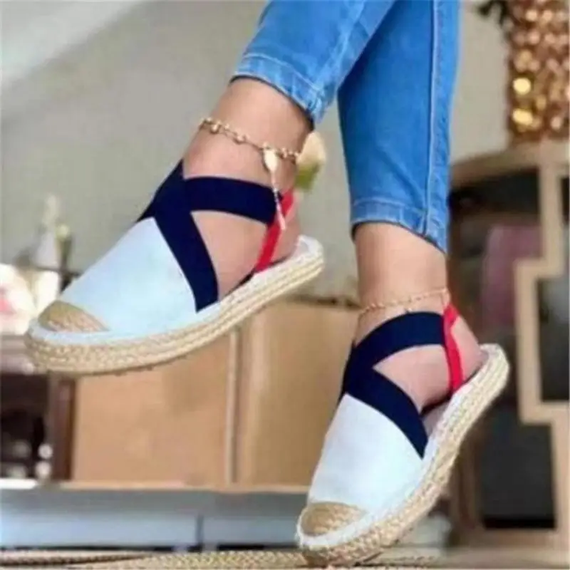 

2021 New Independent Straw Woven Flat Elastic Women's Sandals, Large Size