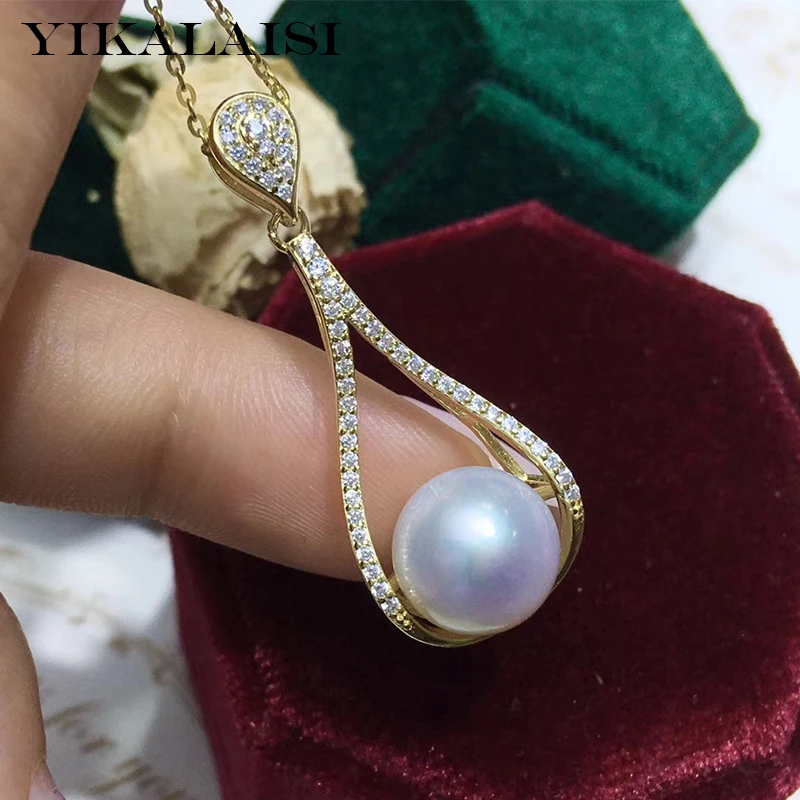 

YIKALAISI New Arrivals 10-11mm Oblate Natural Freshwater Pearl 925 Sterling Silver Pendants Necklaces Jewelry For Women