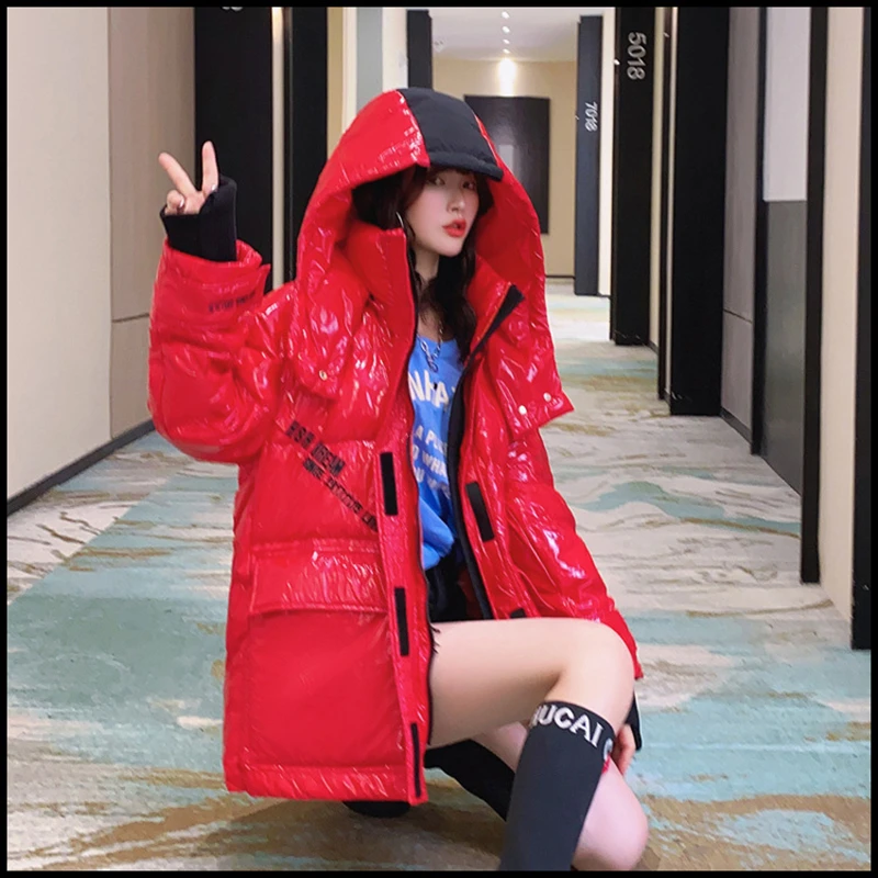 

jacket short down European shiny women 2021 winter new Korean letters thickened white duck down bread service