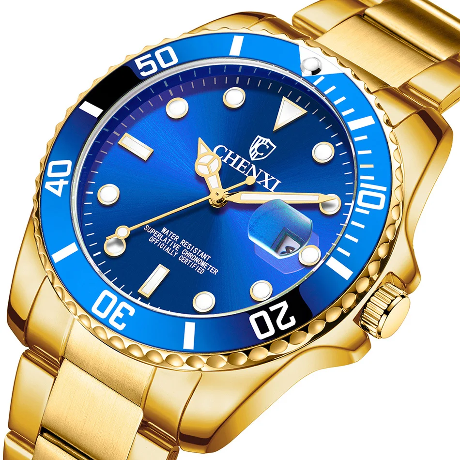 

Мужские часы 2021, роскошные золотые, синие кварцевые наручные часы, Мужской подарочный набор из бутика, многофункциональные женские часы с к...