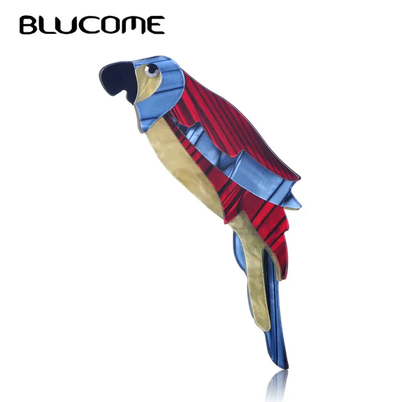

Blucome Fashion Style Big Red Blue Parrot Brooch Acrylic Animal Jewelry Women Sweater Coat Accessories Bag Scarf Pins