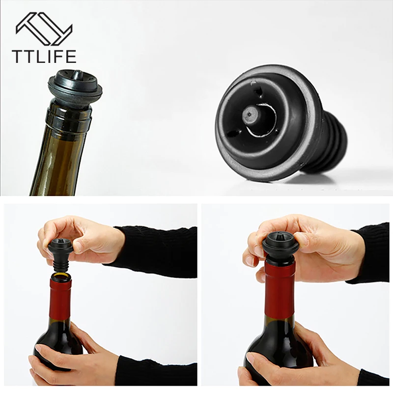 

TTLIFE 1Pcs/4Pcs Wine Stopper Keep Fresh Bottle Vacuum Pump Reusable Sealer Bar Supplies