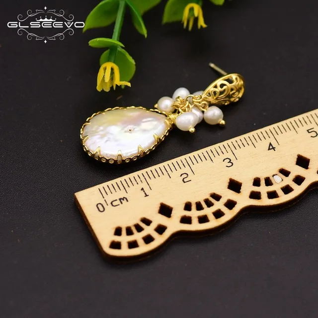 XlentAg Natural Fresh Water Baroque Pearl Drop Earrings Women Plant Leaves Dangle Earrings Luxury Handmade Fine Jewelry GE0308 - Цвет камня: style 4