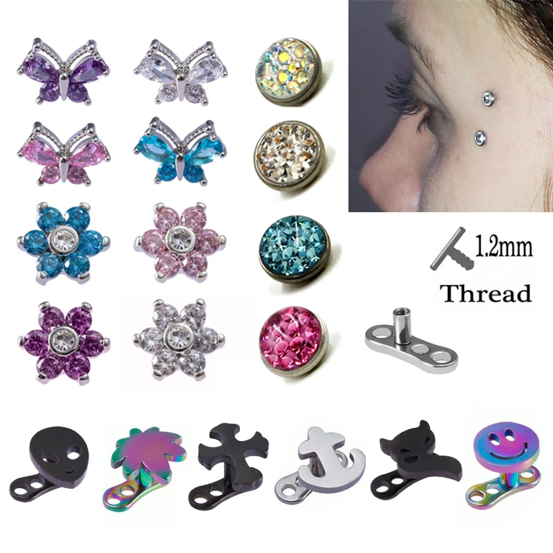 1PC Dermal Anchor Top Piercing Skin Diver Surface Ring Micro Retainers & Hide-it In Body Implant with Base Stud Body Jewelry 16G
