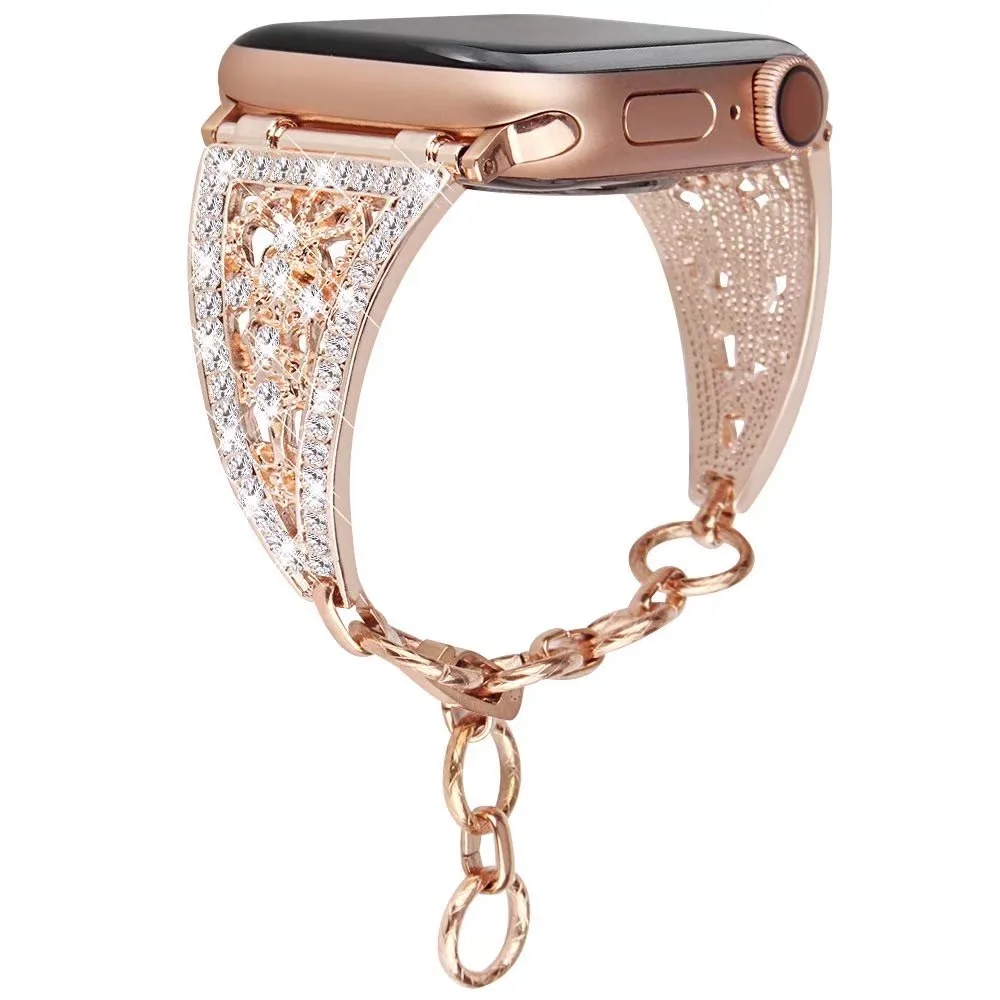 Rose gold Роскошный блестящий бриллиантовый женский браслет для Apple Watch, ремешок серии 5, 4, 3, 2, 1, металлический ремешок для iWatch 40 мм, 44 мм, 38 мм, 42 мм, ремень-цепочка - Цвет ремешка: Rose gold