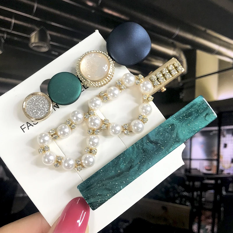 

New Fashion 3/4pcs Set Pearl Hair Clip For Women Korean Hairpin Geometric Crystal Hair Barrettes Girl Hair Accessories Hairgrip