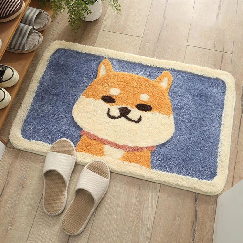 Мультяшный Коврик для двери Сиба ину Akita Dog противоскользящий замшевый ковер