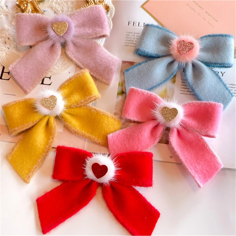 

10pcs/Lot Fashion Hairgrips Mink Fur Pompon Ball lovely Hair Barrettes Bow Hairpins For Girls Kids Hair Clip Hair Accessories