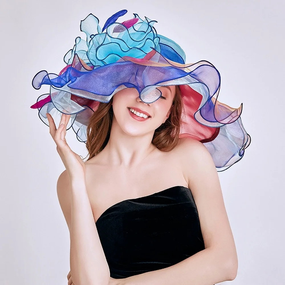 

2021 New Organza Sun Hat Fashion Crystal Flower Beach Cap Elegant Personality Travelling Spring Autumn Winter Hats For Women