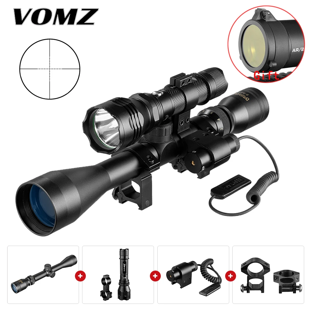 

VOMZ 3-9X40 Hunting Airsoft rifle scope tactical flashlight Optical sight Red dot laser Suit Spotting scope for rifle hunting