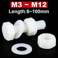 white nylon hexagonal screw nut washer set metric threaded hex head screw plastic insulated bolt m3 m4 m5 m6 m8 m10 m12