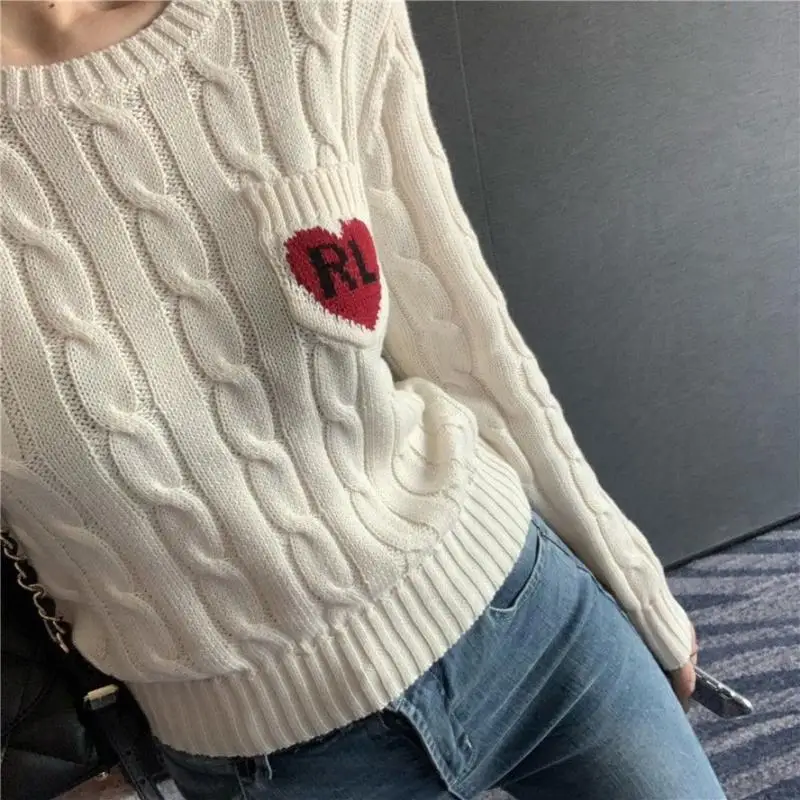 

Korean Fashion Jumper Women Fall 2020 Cute Red Heart Pattern Pocket Long Sleeve Knitted Sweater Pullover Knitwear Tops