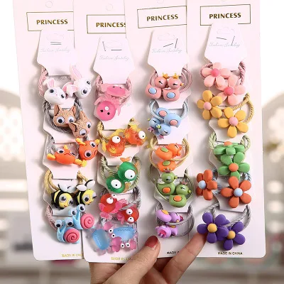 10Pcs/Set Girls Cute Cartoon Animals Fruit Elastic Hair Bands Scrunchies Ponytail Holder Headbands for Kids Accessories | Детская одежда