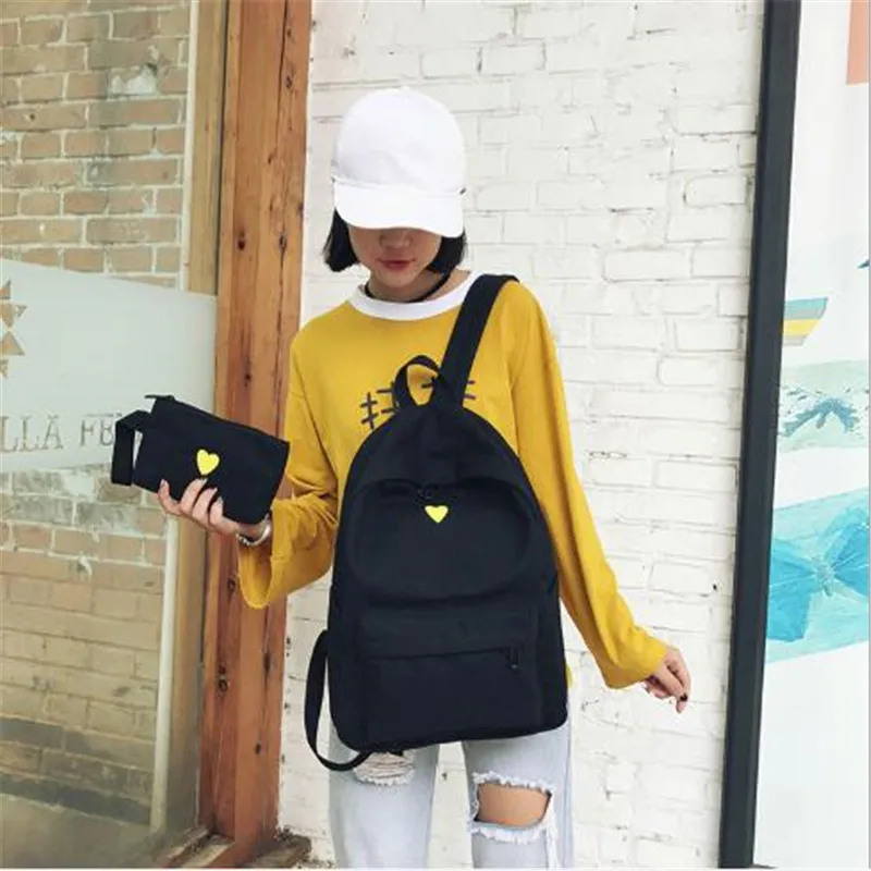 

Solid Color Backpack For Women Waterproof Nylon Love Decor Travel Backpacks Large Capacity School Bag For Teenage Backpack