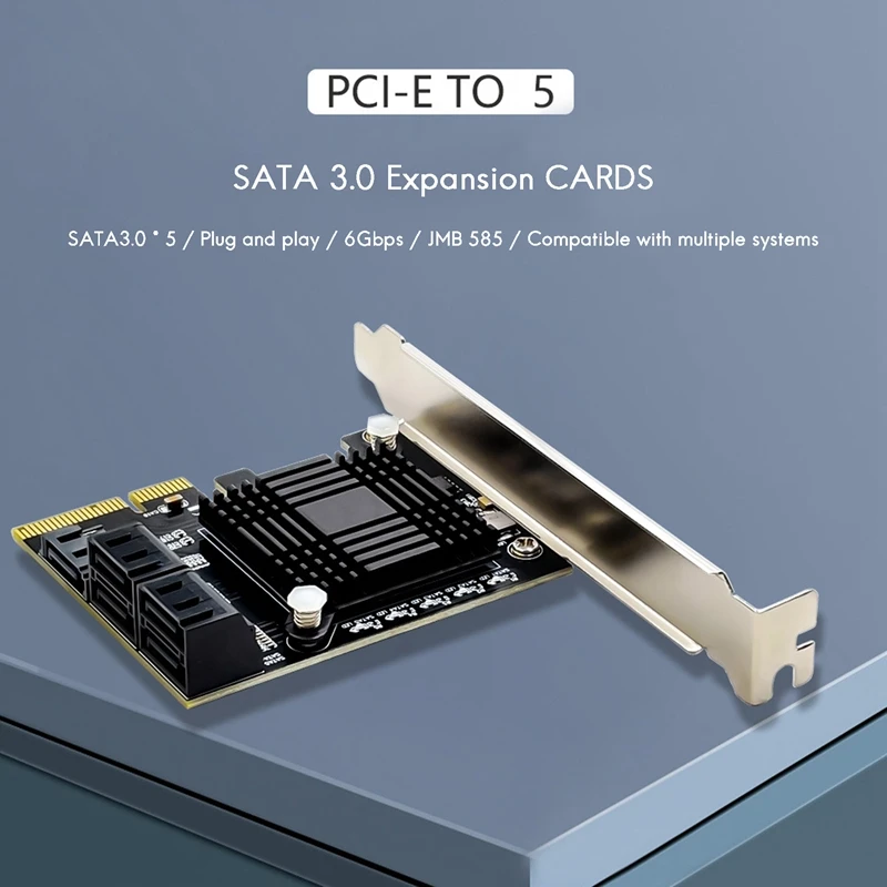 

PCIE To 5 Port SATA3.0 Adapter Card Computer Chassis Expansion Card JMB585 Support IDE/AHCI Mode