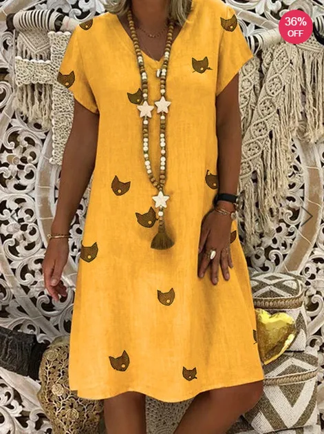 cat dress 4 Летние платья Robe Femme Ete пляжные хиппи бохо размера плюс платья для женщин 4xl 5xl линия Sukienka льняная одежда из хлопка - Цвет: cat dress 4