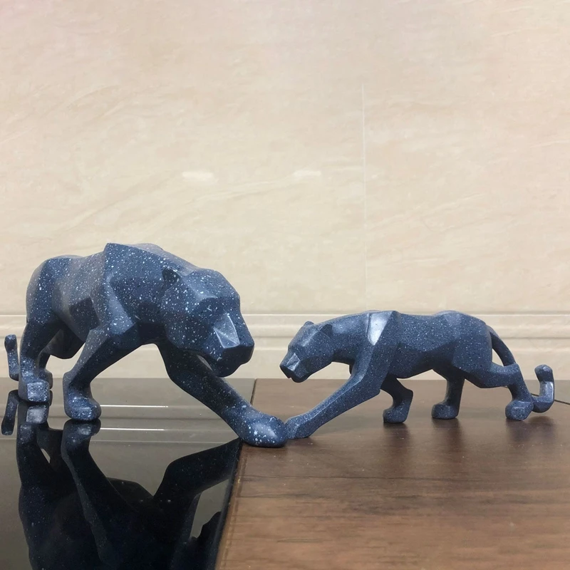 Скульптура Пантеры синяя голубая Геометрическая полимерная леопардовая статуя