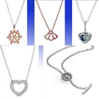 Ожерелье из серебра 925 пробы, новинка 2020, зимнее ожерелье со сверкающими снежинками, ожерелье с голубой Луной и звездами и сердцем, женское ювелирное изделие, подарок