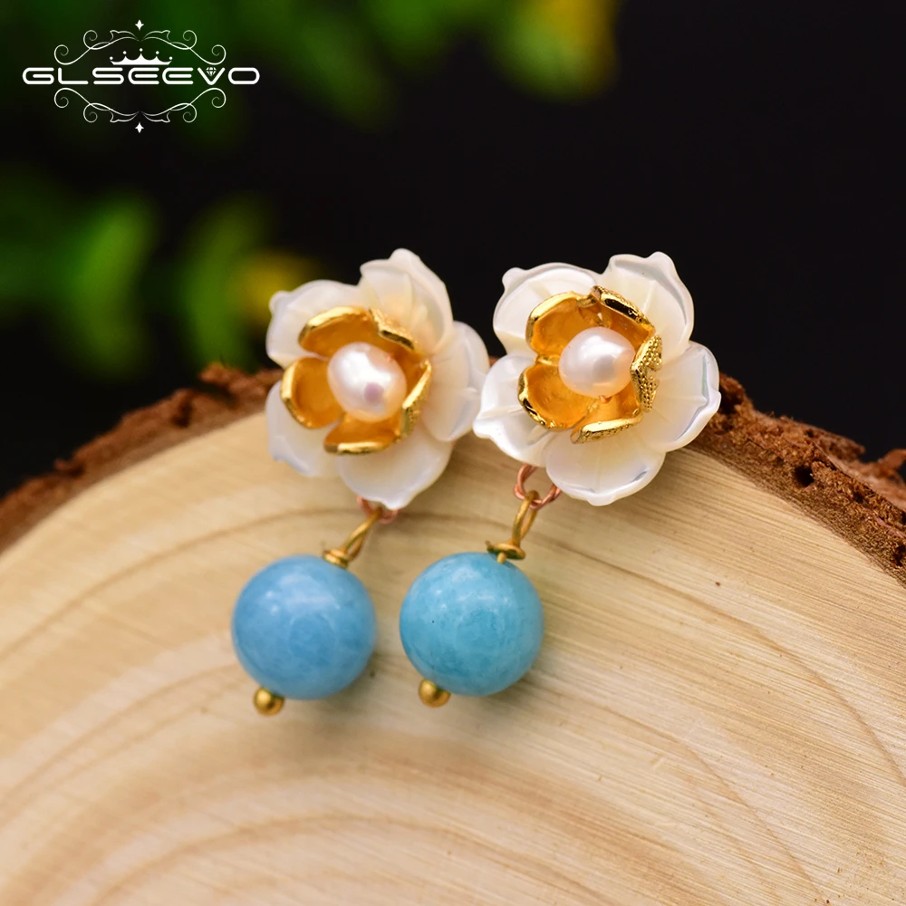 Женские серьги-подвески с натуральным голубым камнем | Украшения и аксессуары