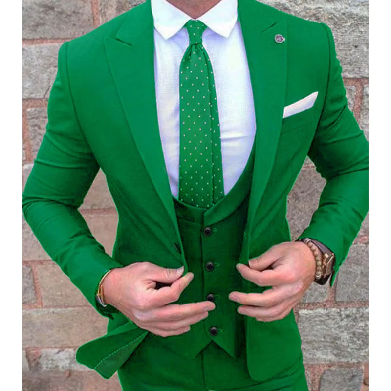 

Green Slim Fit Formal Groomsman Blazer&Vest&Pants Custom Made 3 Piece Set Male Clothing Wedding Suits Mens 2021