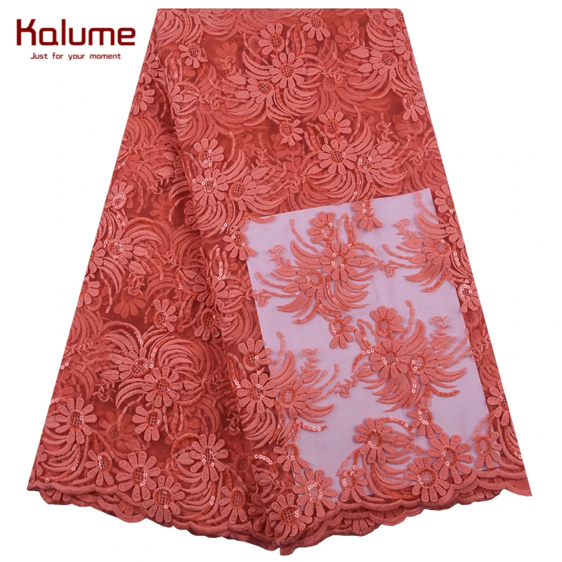 Kalume Африканское молочного цвета Шелковое кружево ткань красная французская 3D