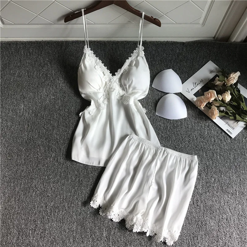 Женские пижамные комплекты с шортами Сексуальная атласная Шелковая пижама на