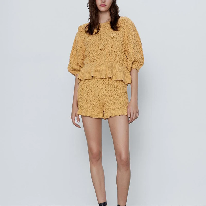 

HWLZLTZHT Autumn Winter Women Knitted Sweater Ruffles Elegant Sweater Loose Jumper Soft Pullovers Long Sleeve Female Knitwear