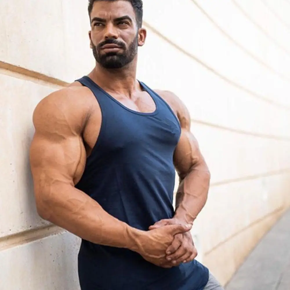 Gym Sport Tank Top Men Fitness Bodybuilding Workout Cotton Sleeveless shirt Male Summer Casual Stringer Singlet Solid Vest Tops