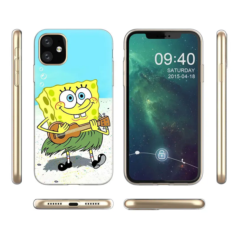 Милый мягкий силиконовый прозрачный чехол с губкой Бобом для Apple iPhone 11 Pro XS Max X XR 6 6s 7 8 Plus 5 5S SE Модный чехол