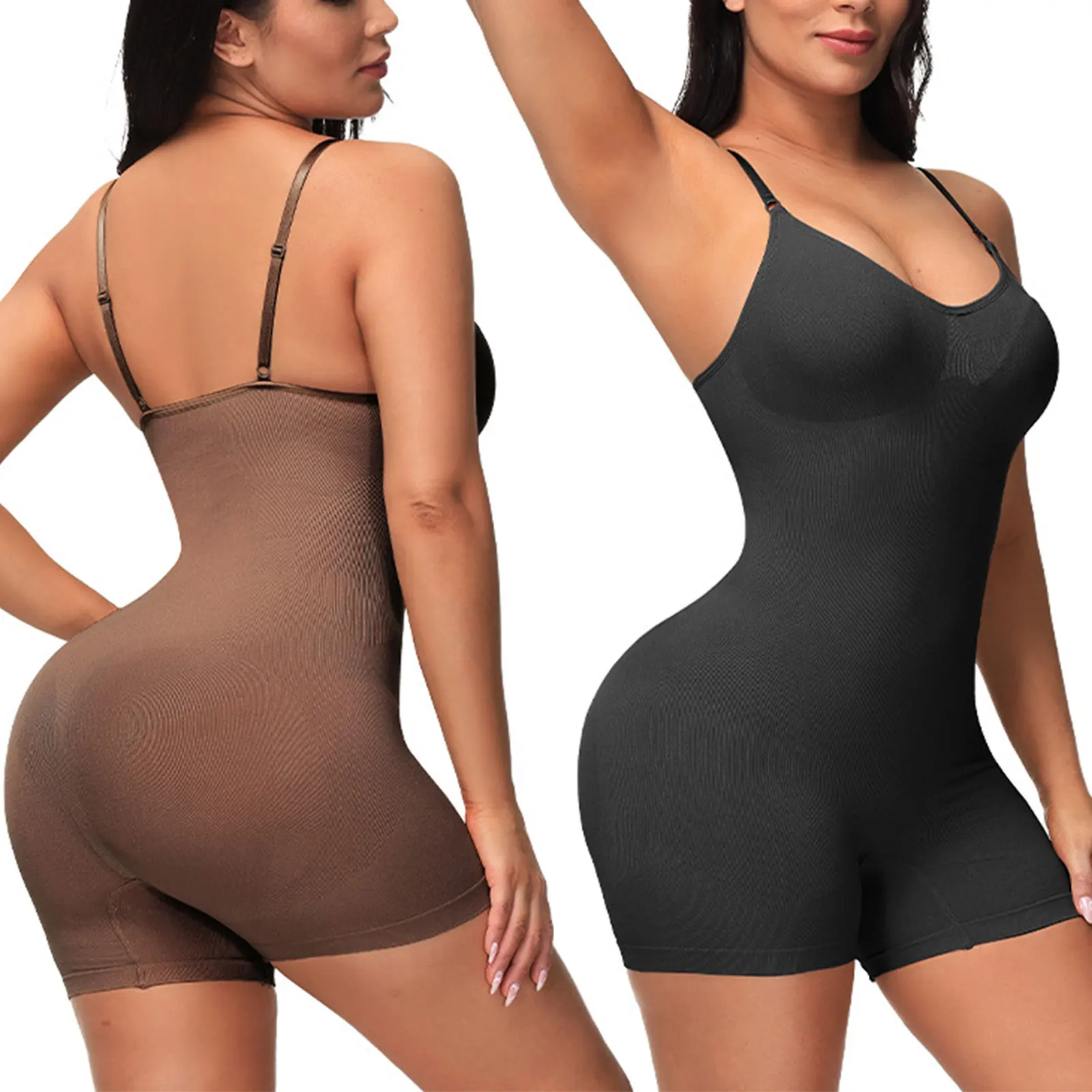 

Women Summer Seamless Bodysuit Solid Color Adjustable Straps U-Neck Sleeveless Tight Jumpsuit for Girls 5 Colors