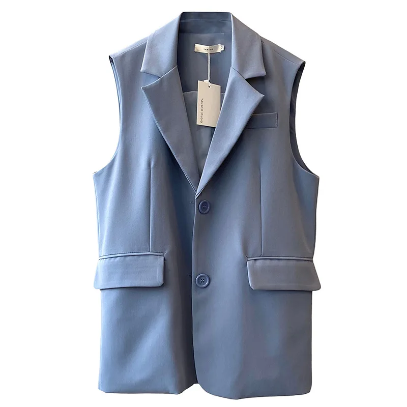 

Yeeloca Temperament Vest Women 2021 Spring New Office Lady Solid Notched Single Breasted Coat Korean Loose Fashion Suit Vest
