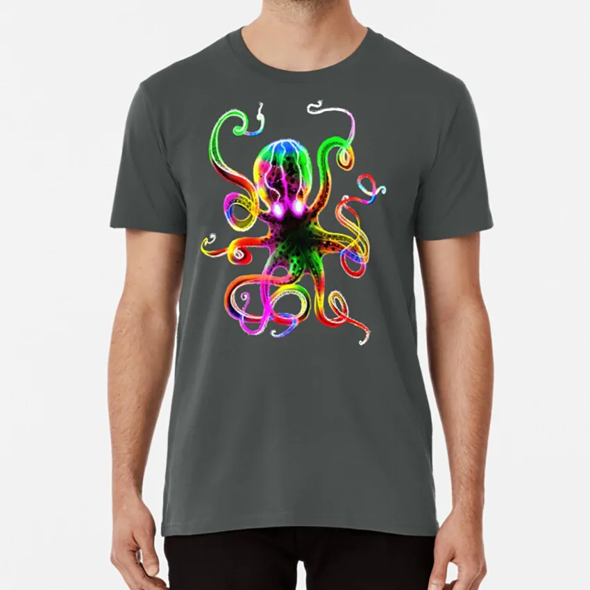 Светящаяся футболка с радужным Осьминогом краска для галстука электрическая