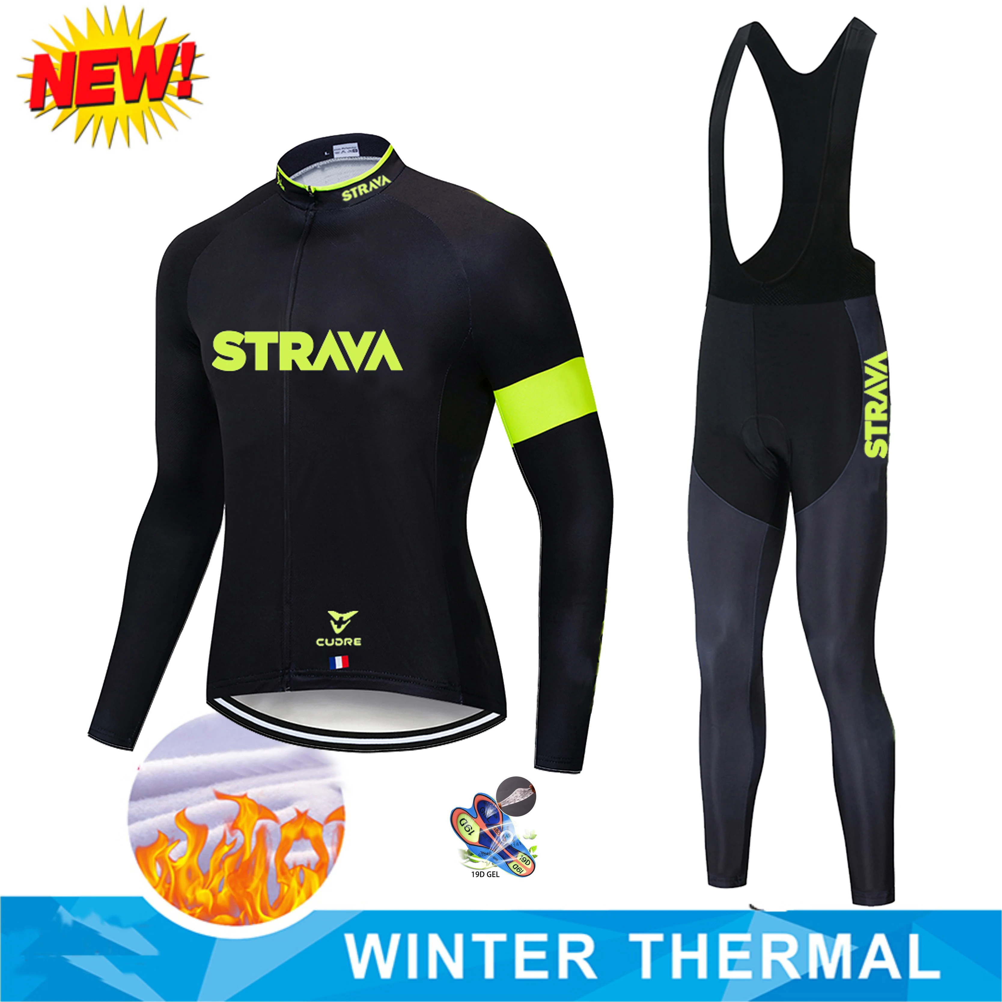 

STRAVA Winter Thermal Fleece Cycling Jersey Set Racing Bike Cycling Suit Mountian Bicycle Cycling Clothing Ropa Ciclismo Bicycle